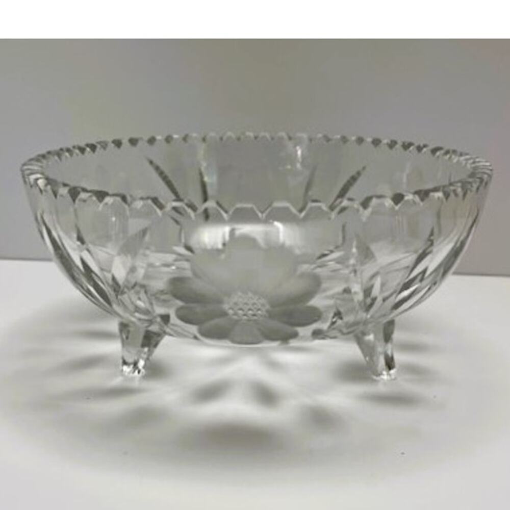 Vintage American Brilliant Cut Crystal, Sawtooth Rim, Footed 8" Bowl (1940s)